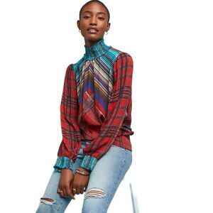 Anthropologie Blank London Tessa Boho Balloon Sleeve Blouse Colorful Size XXS